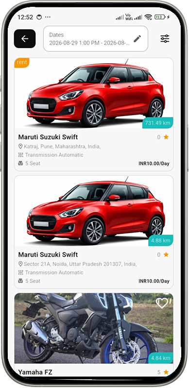 Available Vehicles Screen